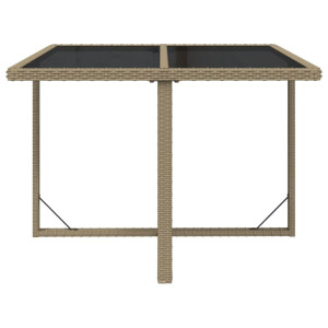 Mesa de jardín ratán sintético y vidrio beige 109x107x74 cm H