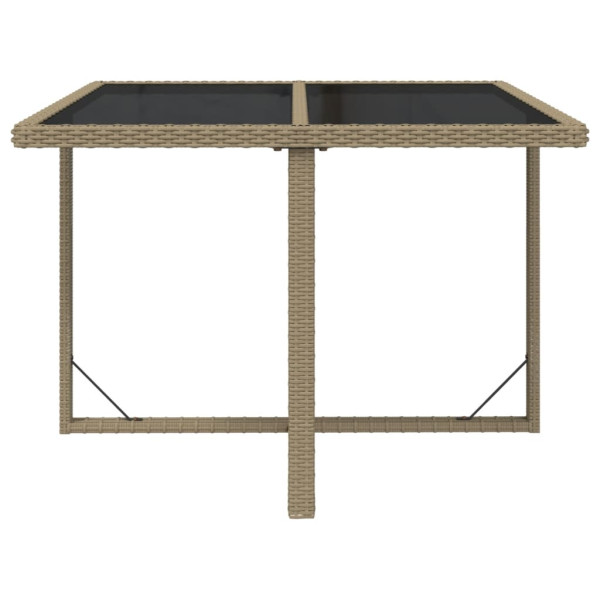 Mesa de jardim 109x107x74 cm vime PE e vidro bege M 2