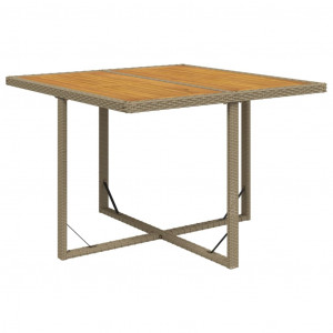 Mesa de jardín ratán sintético madera acacia beige 109x107x74cm H