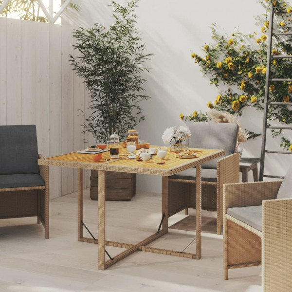 Mesa de jardín ratán sintético madera acacia beige 109x107x74cm M 3