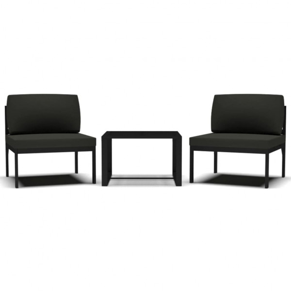 3 pcs conjunto sofá jardim com almofadões alumínio antracite M 2