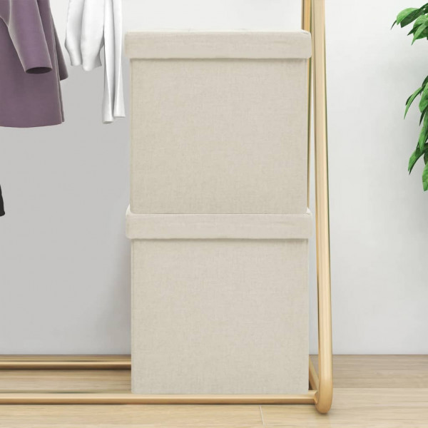 Taburetes de almacenaje plegables 2 uds lino sintético crema D
