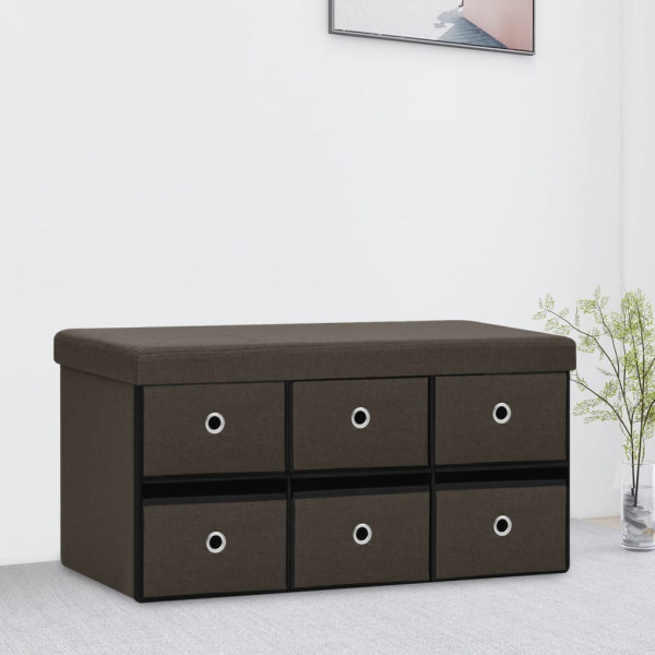Banco de almacenaje plegable lino sintético marrón 76x38x38 cm D