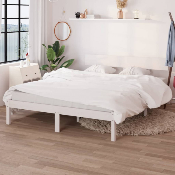 Estructura de cama de madera maciza de pino blanco 160x200 cm D