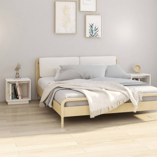 Mesitas de noche 2 uds madera maciza de pino blanco 40x30x40 cm D