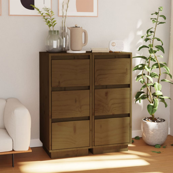 Aparador 2 uds madera maciza de pino marrón miel 32x34x75 cm D