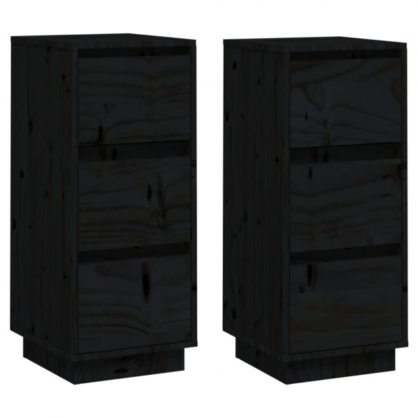 Aparador 2 uds madera maciza de pino negro 32x34x75 cm M 2