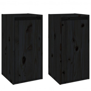 Armarios de pared 2 uds madera maciza de pino negro 30x30x60 cm H
