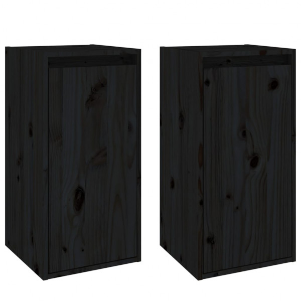 Armarios de pared 2 uds madera maciza de pino negro 30x30x60 cm M 2
