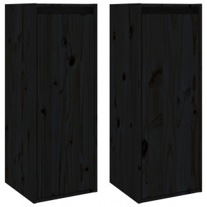Armarios de pared 2 uds madera maciza de pino negro 30x30x80 cm H