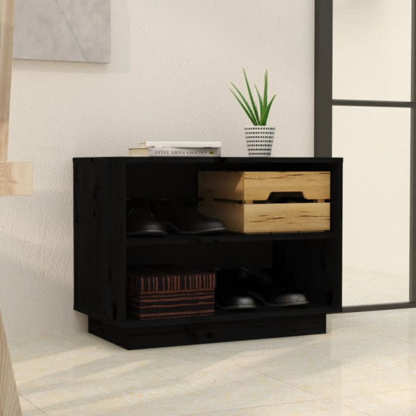 Armario zapatero de madera maciza de pino negro 60x34x45 cm M 3