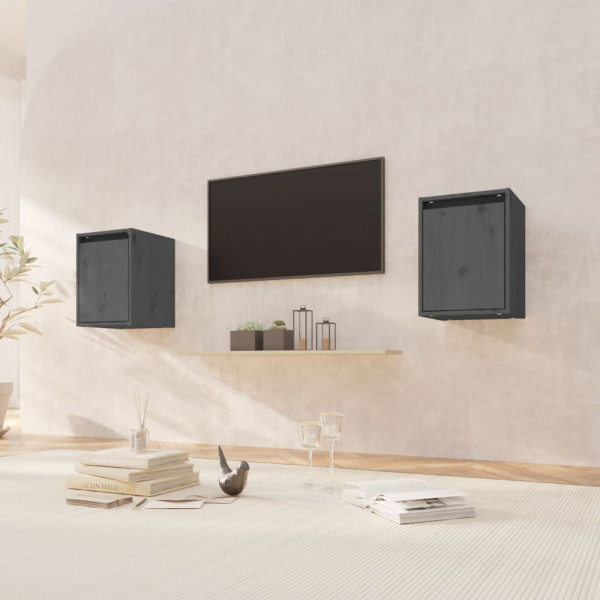 Armario de pared 2 uds madera maciza de pino gris 30x30x40 cm D