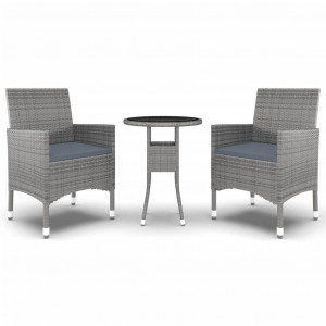 Juego de comedor de jardín 3 piezas ratán sintético gris H