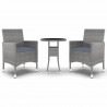 3 pcs conjunto de jantar para jardim vime PE cinzento 2