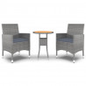 3 pcs conjunto de jantar para jardim vime PE cinzento 2