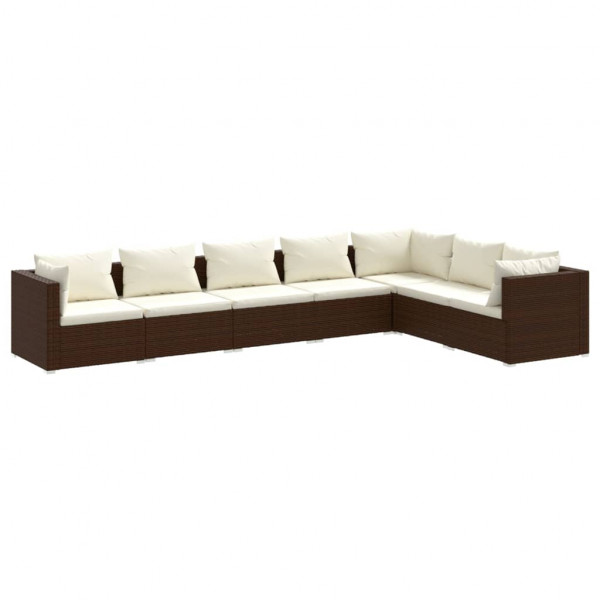 Set muebles de jardín 7 piezas y cojines ratán sintético marrón M 2