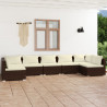 Set muebles de jardín 7 piezas y cojines ratán sintético marrón 1