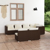 Set muebles de jardín 7 piezas y cojines ratán sintético marrón 1