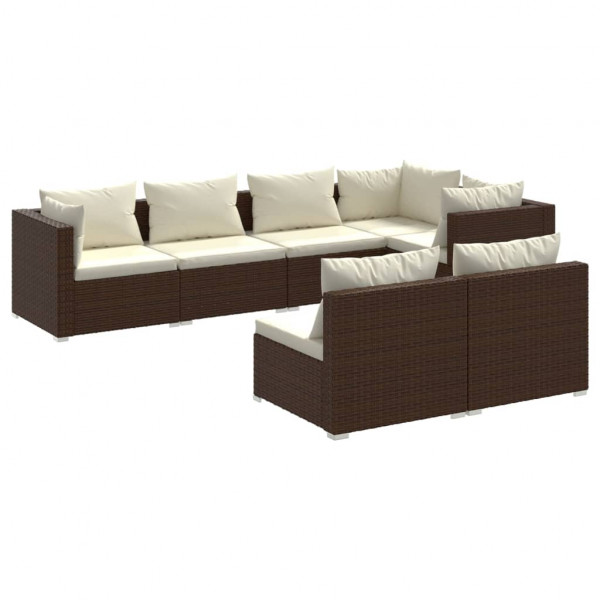 Set muebles de jardín 7 piezas y cojines ratán sintético marrón M 2