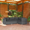 4 pcs conjunto lounge de jardim c/ almofadões vime PE cinzento 1