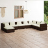 Set muebles de jardín 8 piezas y cojines ratán sintético marrón 1