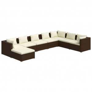 8 pcs conjunto lounge jardim c/ almofadões vime PE castanho H