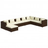 8 pcs conjunto lounge jardim c/ almofadões vime PE castanho 2
