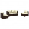4 pcs conjunto lounge jardim c/ almofadões vime PE castanho 2