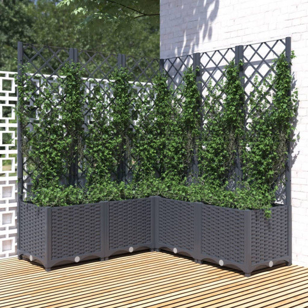 Jardinera con enrejado PP gris oscuro 120x120x136 cm D