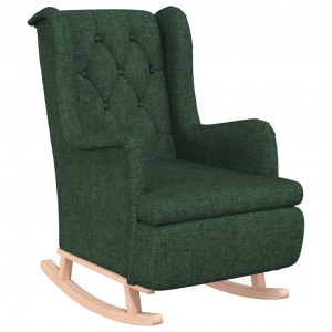 Sillón con patas mecedoras madera de caucho tela verde oscuro H