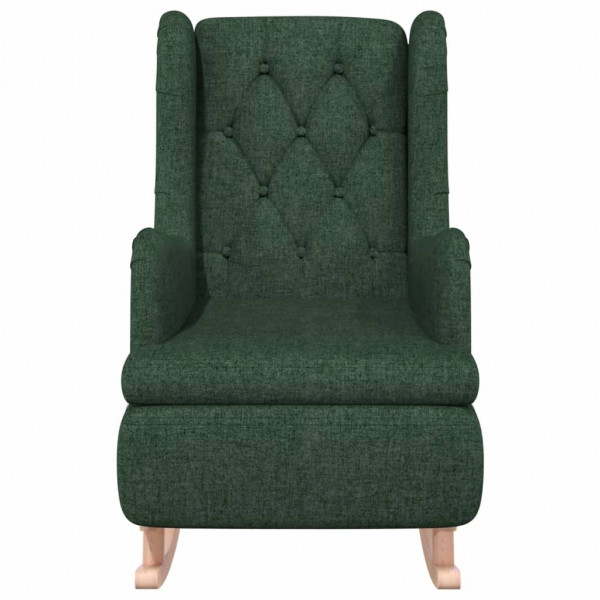 Sillón con patas mecedoras madera de caucho tela verde oscuro M 3