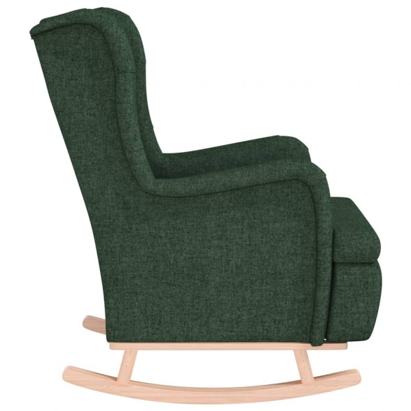 Sillón con patas mecedoras madera de caucho tela verde oscuro M 4