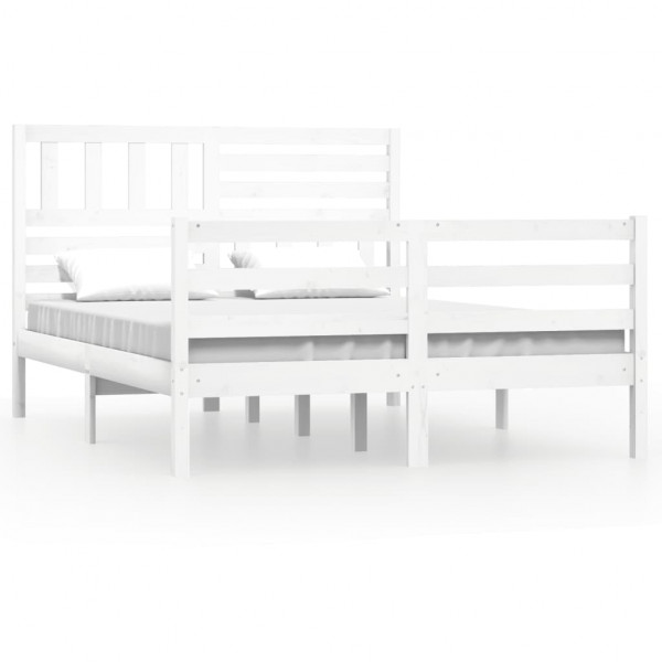 Estrutura de cama 140x190 cm madeira maciça branco M 2