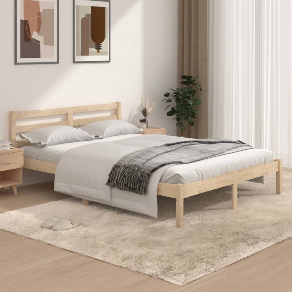 Estructura de cama madera maciza de pino doble 135x190 cm D