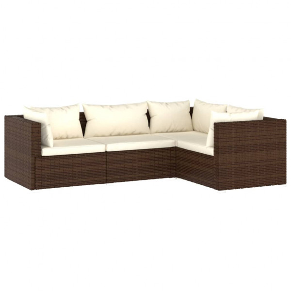 4 pcs conjunto lounge jardim c/ almofadões vime PE castanho D