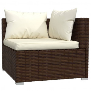 4 pcs conjunto lounge jardim c/ almofadões vime PE castanho H
