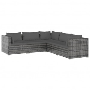 Set de muebles de jardín 5 pzas y cojines ratán sintético gris H