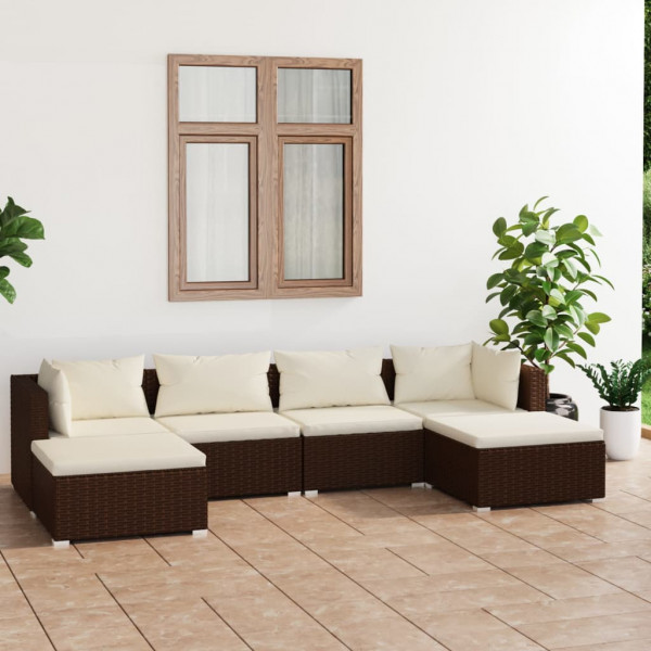 6 pcs conjunto lounge jardim c/ almofadões vime PE castanho D