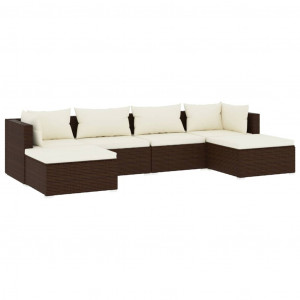 Set muebles de jardín 6 piezas y cojines ratán sintético marrón H