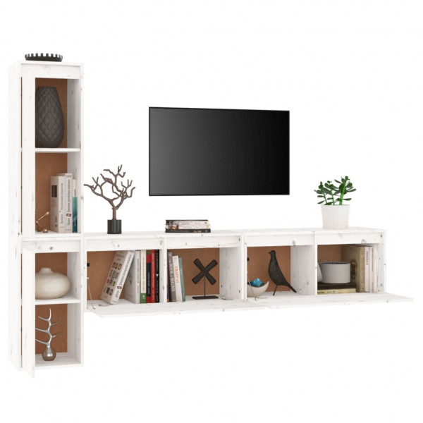 Muebles para TV 4 piezas madera maciza de pino blanco M 4