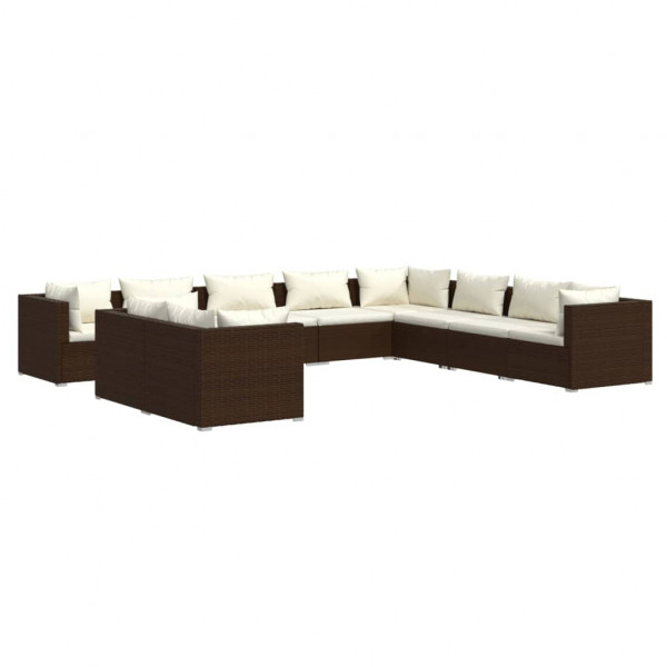 Set muebles de jardín 10 piezas cojines ratán sintético marrón M 2