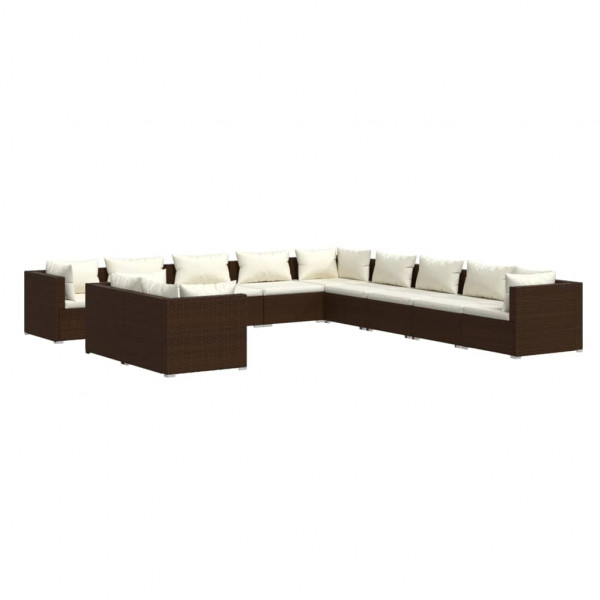 11 pcs conjunto lounge jardim c/ almofadões vime PE castanho M 2