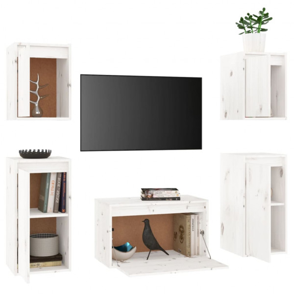 Muebles para TV 5 piezas madera maciza de pino blanco M 4