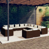 13 pcs conjunto lounge de jardim c/ almofadões vime PE castanho 1