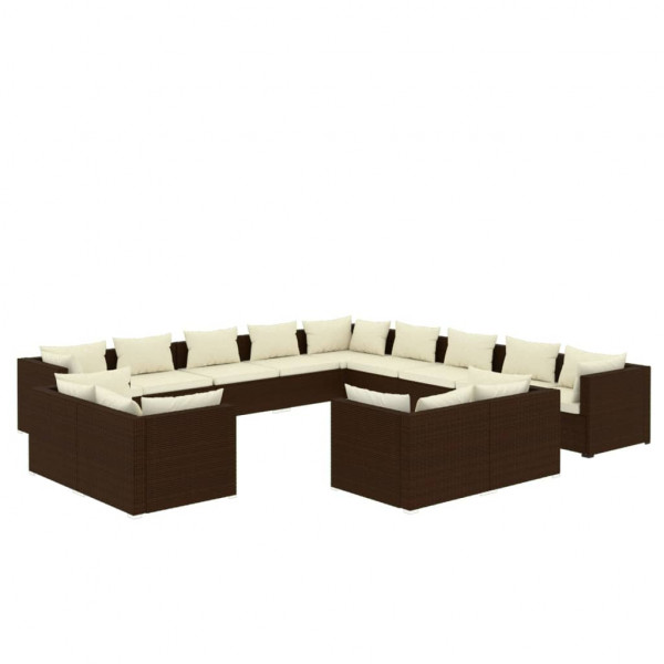 Set muebles de jardín 13 pzas y cojines ratán sintético marrón M 2