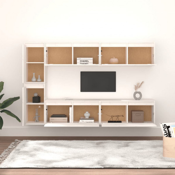 Muebles para TV 6 piezas madera maciza de pino blanco M 3