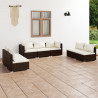 Set muebles de jardín 7 piezas y cojines ratán sintético marrón 1