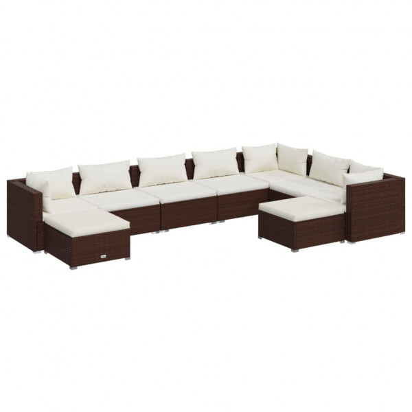 Set muebles de jardín 9 piezas y cojines ratán sintético marrón M 2