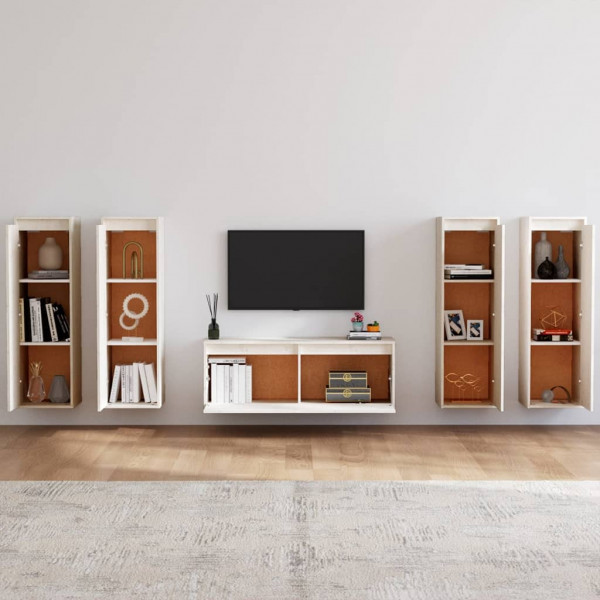 Muebles para TV 5 piezas madera maciza de pino blanco M 3