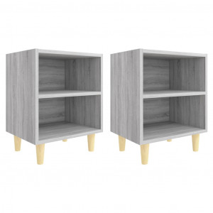 Mesitas de noche 2 uds patas de madera gris Sonoma 40x30x50 cm H